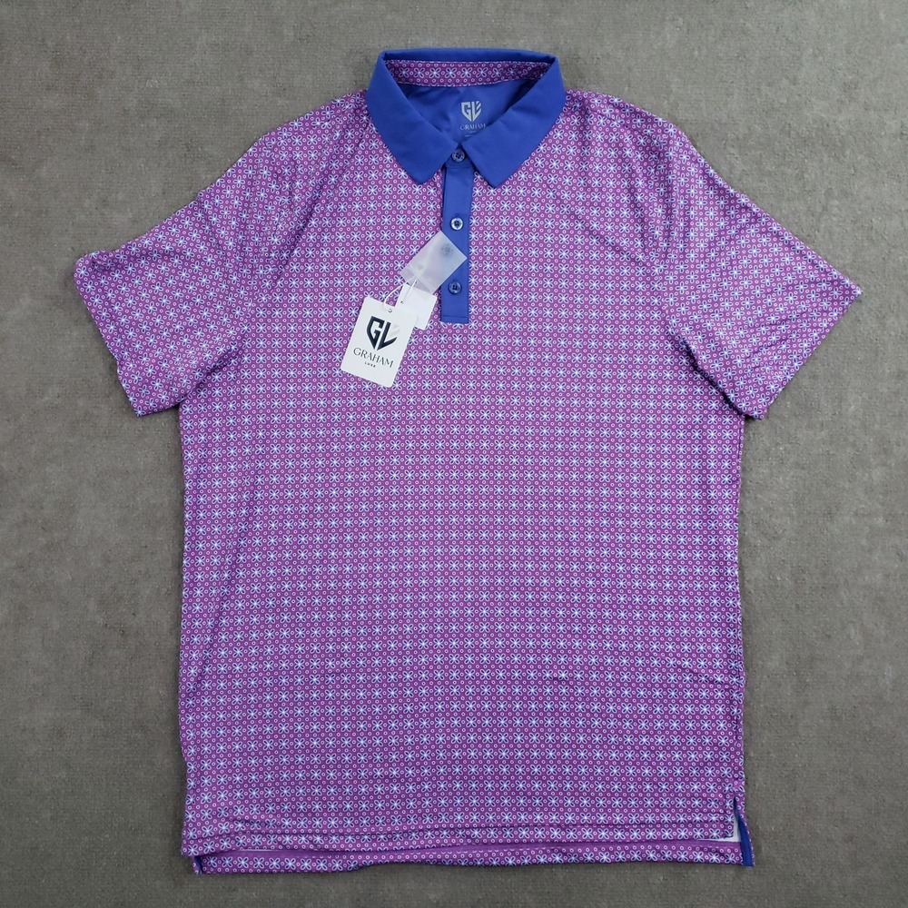 Graham Luxe Polo Shirt‎ Mens Large Purple Performance Stretch Golf Geometric